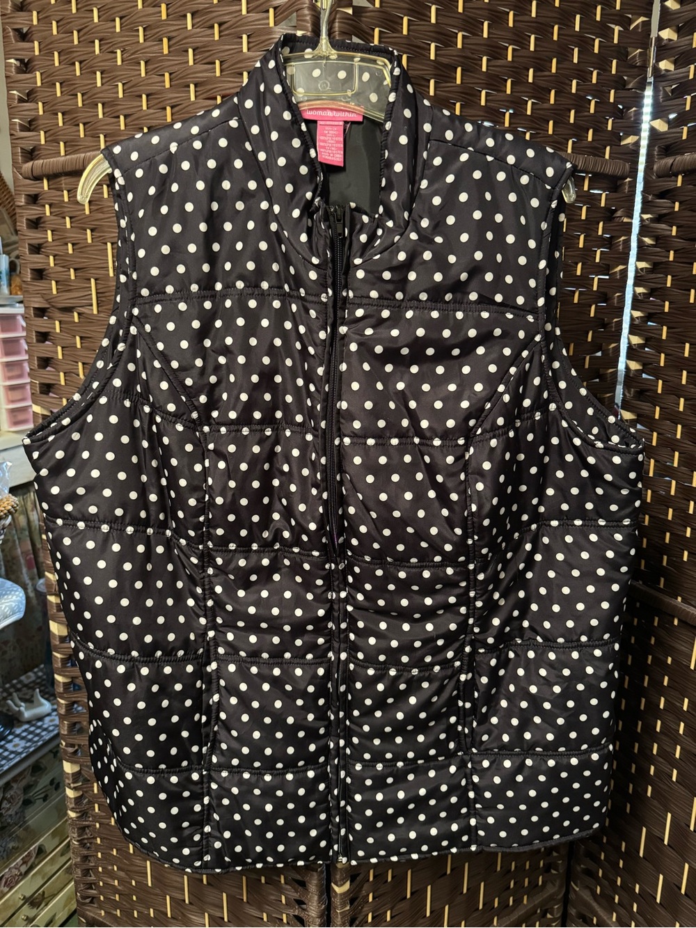 Woman Within Black Polka Dot Super Lightweight Puffer Vest PLUS 2X